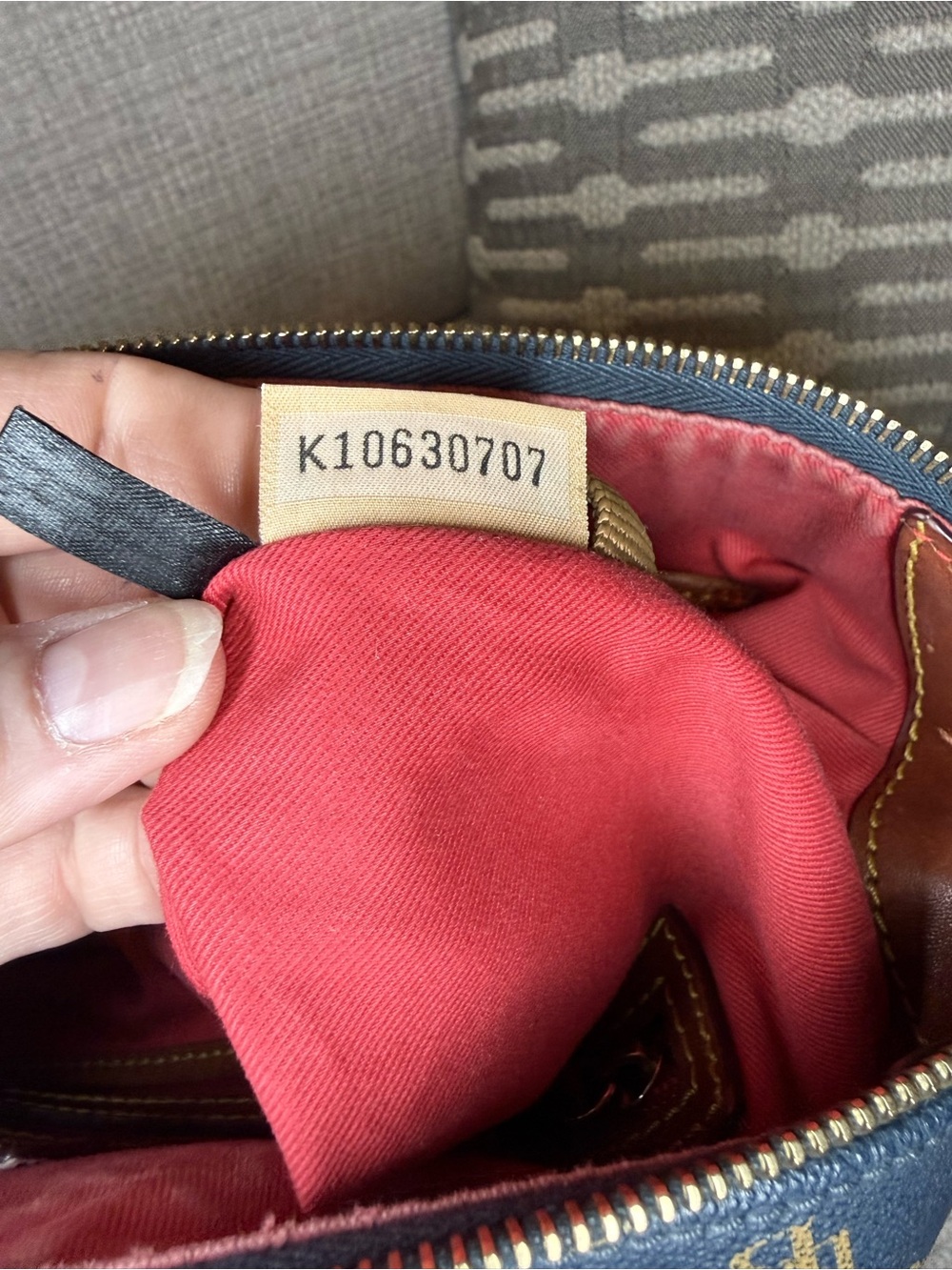 Dooney & Bourke Navy and Brown Signature Gretta Satchel with Leather Trim - Picture 13 of 14
